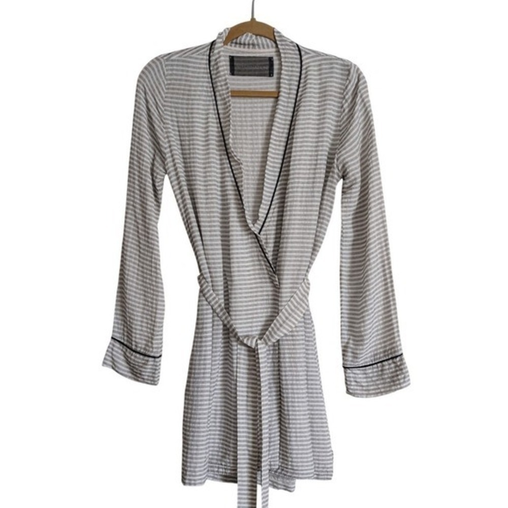 Reformation Retro Chic Hickory Stripe Plunge Neck Wrap Mini Dress